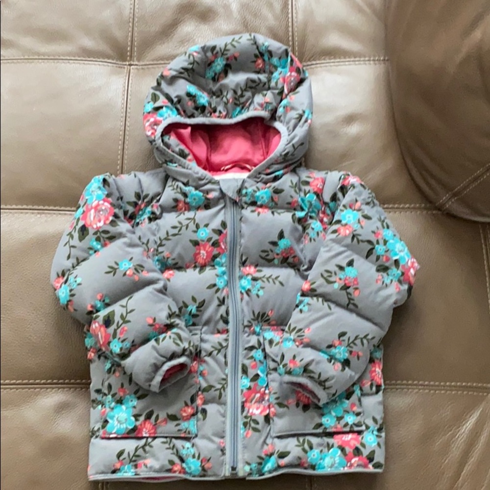 Hanna Andersson Gray Floral Puffer Jacket